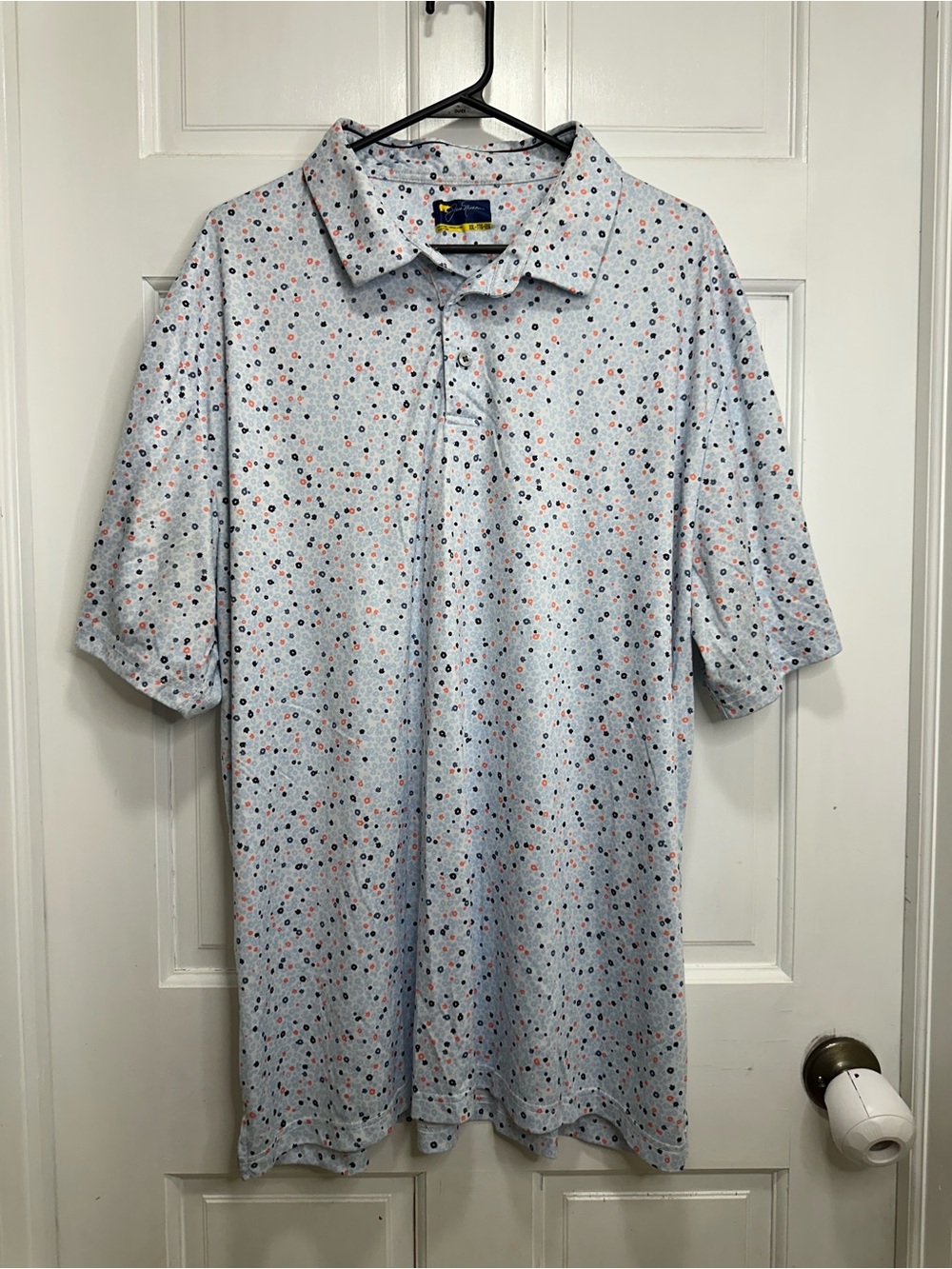 Jack Nicklaus Golf Polo Shirt Light Blue XXL Floral Print Performance Collared